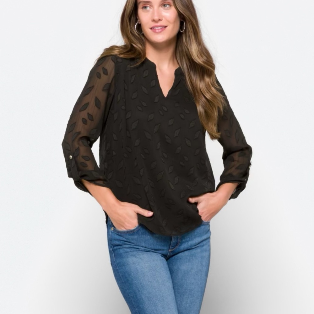 NWT! Papermoon Black Sheer Sleeved Blouse! Sz L!